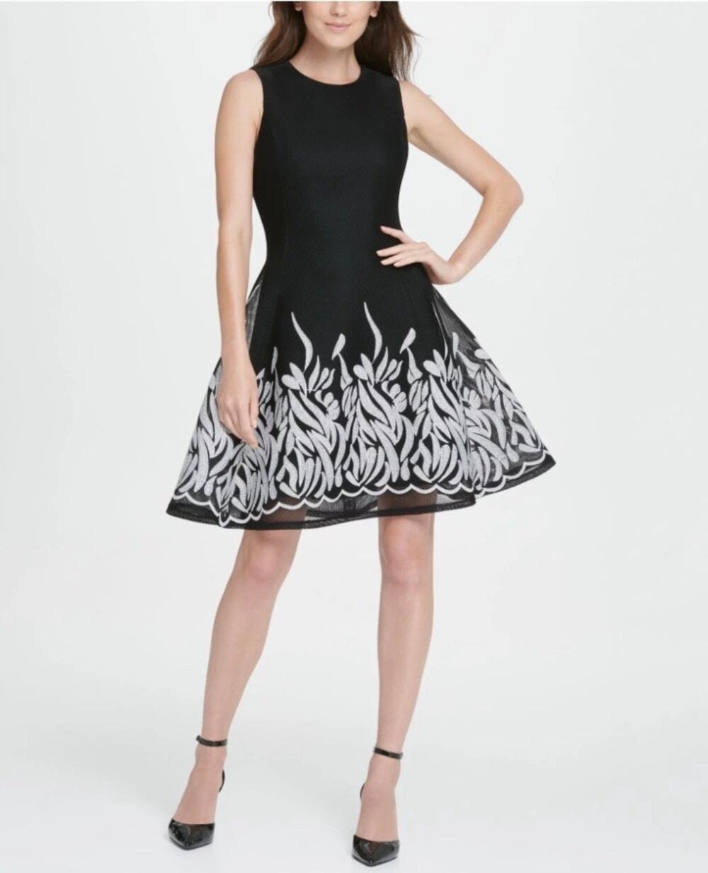 DKNY Womens Mesh Embroidered Fit & Flare Dress Sz 2